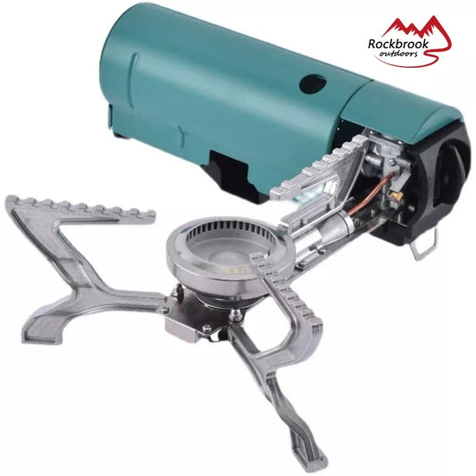 Portable foldable gas, high temperature butane camping stove, all in one integrated