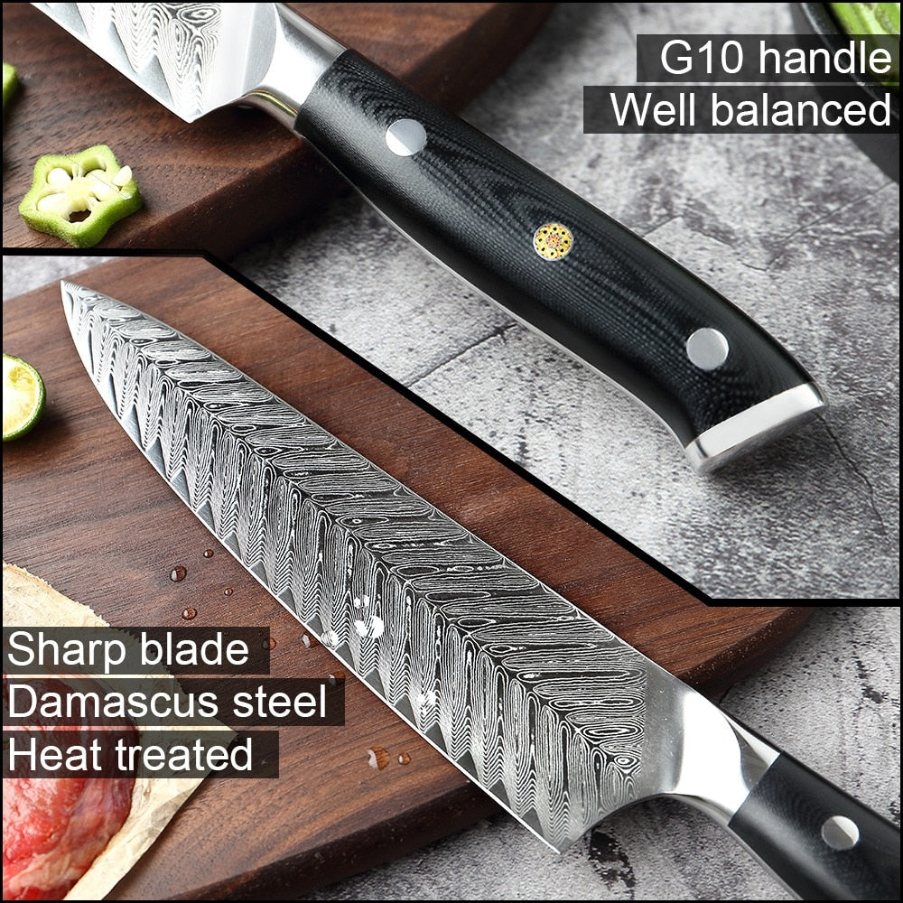 XITUO Damascus Chef Knife VG10 Professional Kitchen Knife Cleaver Cooking Tool Exquisite Plum Rivet G10 Handle 1-5PCS Set Gift