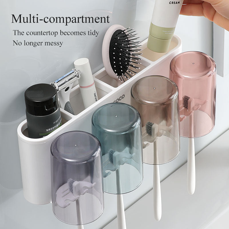 Wall-Mounted Toothbrush Storage Holder Automatic Toothpaste Squeezer Dispenser Multi-Function Bathroom Accessories Organizer Set