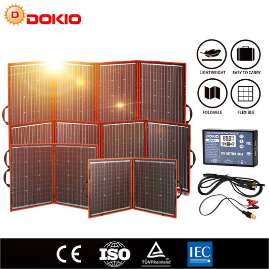 Dokio Flexible Foldable Solar Panel High Efficience Travel &amp; Phone &amp; Boat Portable 12V 80w 100w 150w 200w 300w Solar Panel Kit