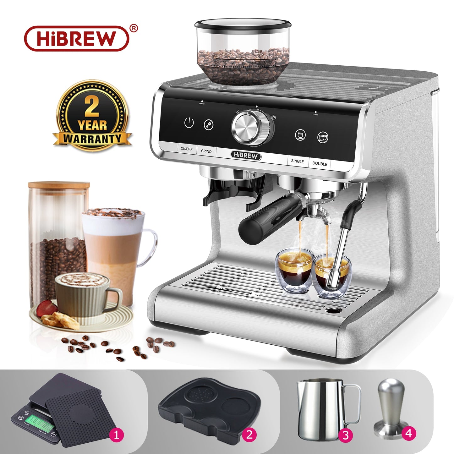 HiBREW  Barista Pro 19Bar Bean to Espresso,Cafetera  Commercial Level Coffee Machine with Full Kit for Cafe Hotel Restaurant H7
