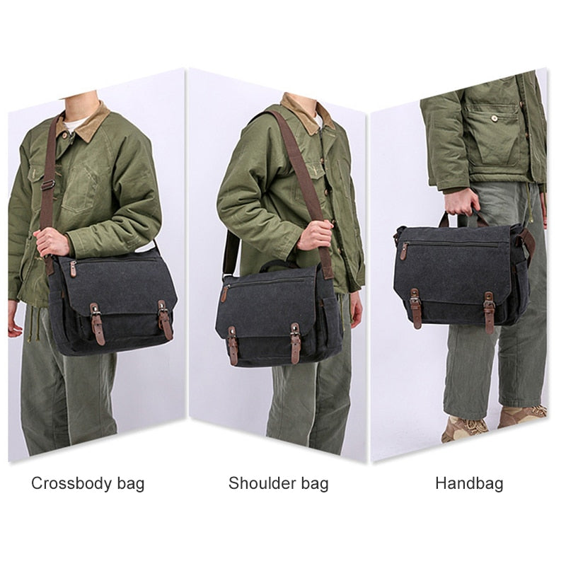 Retro Canvas Multifunction Messenger Shoulder Bag Solid Briefcases Suitcase Card Pocket For Men Women Outdoor Office Bag XA288ZC