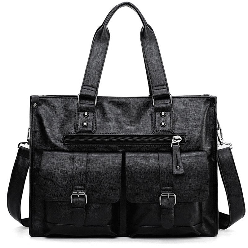 Business Men Shoulder Bags Large Capacity Black Laptop Handbag PU Leather High Quality sac homme Man Briefcase Work Bag XA245ZC