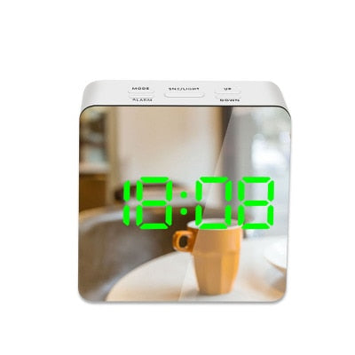 LED Mirror Alarm Clock Digital Snooze Table Clock Wake Up Light Electronic Large Time Temperature Display Home Decoration Clock