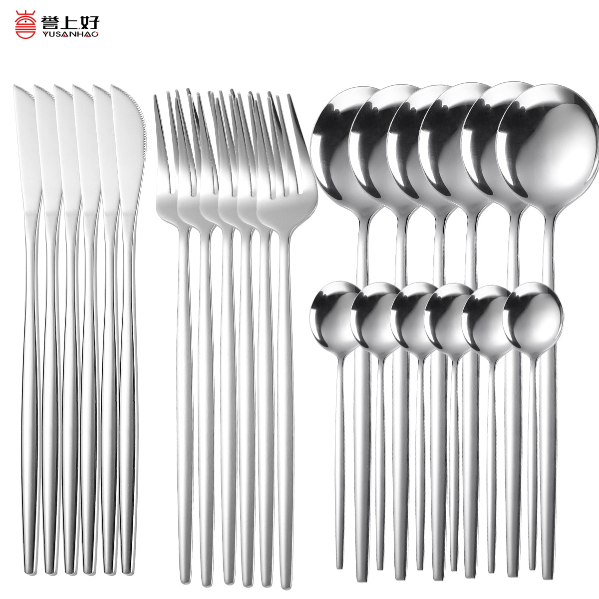 18/10 Gold Dinnerware Set 24pcs Stainless Steel Tableware Set Knife Fork Spoon Flatware Set Dishwasher Safe Cutlery Set Gift Box