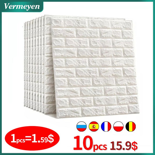 10pcs 3D Wall Sticker Imitation Brick: Waterproof Self-Adhesive Wallpaper for Bedroom, Living Room, Kitchen, and TV Backdrop