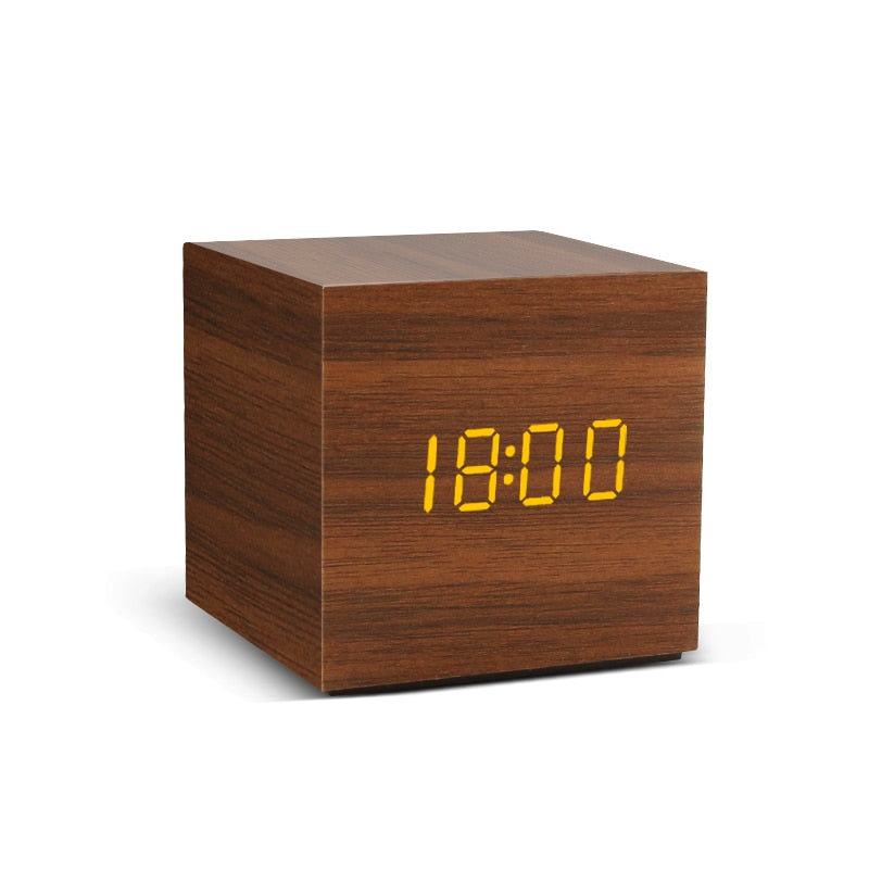 Alarm Clock LED Wooden Watch Table Voice Control Digital Wood Despertador USB/AAA Powered Electronic Desktop Clocks