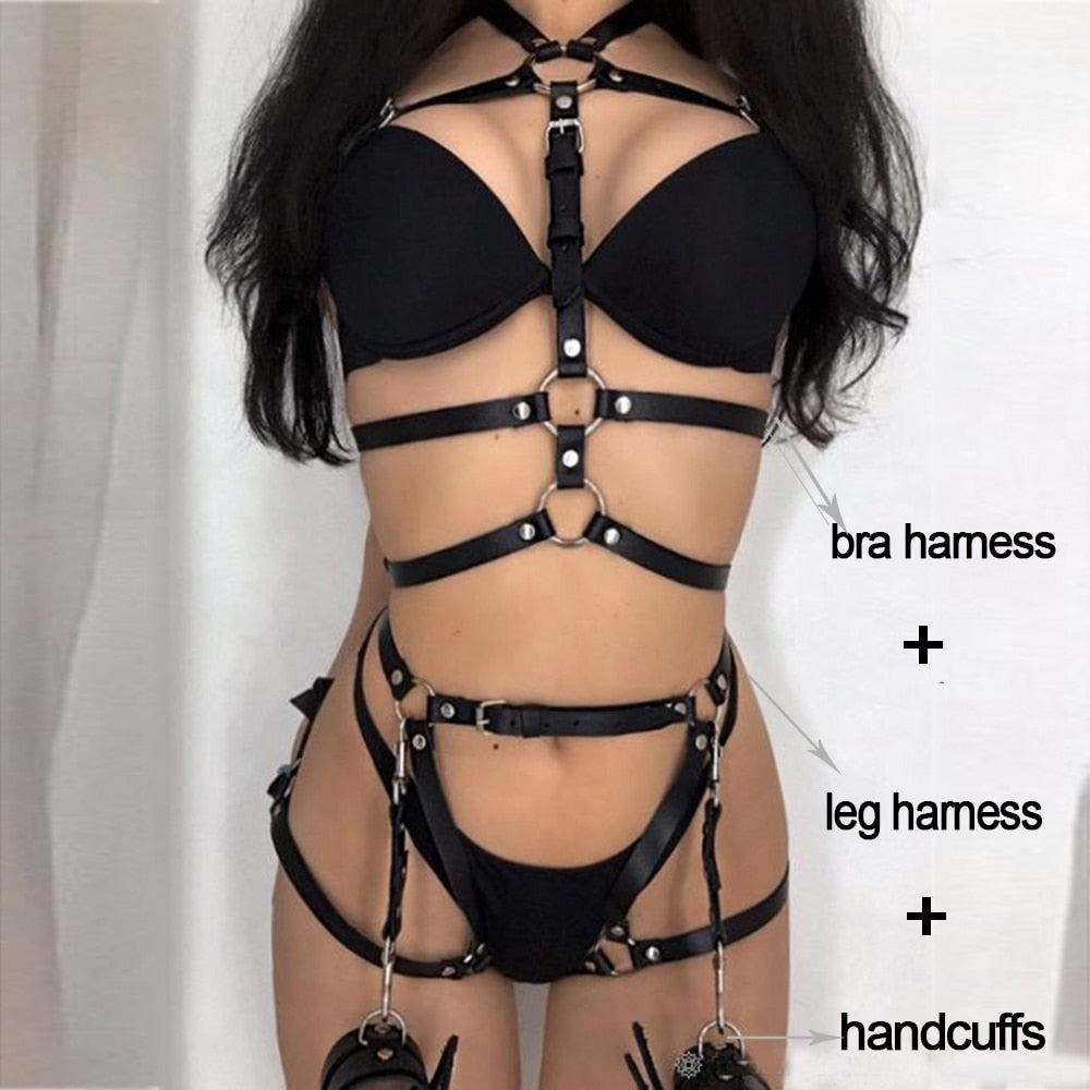 Bondage Sexy Harness Woman Set Garter Sword Belt Bdsm Erotic Lingerie Leather Waist To Leg Harness Thigh Garter