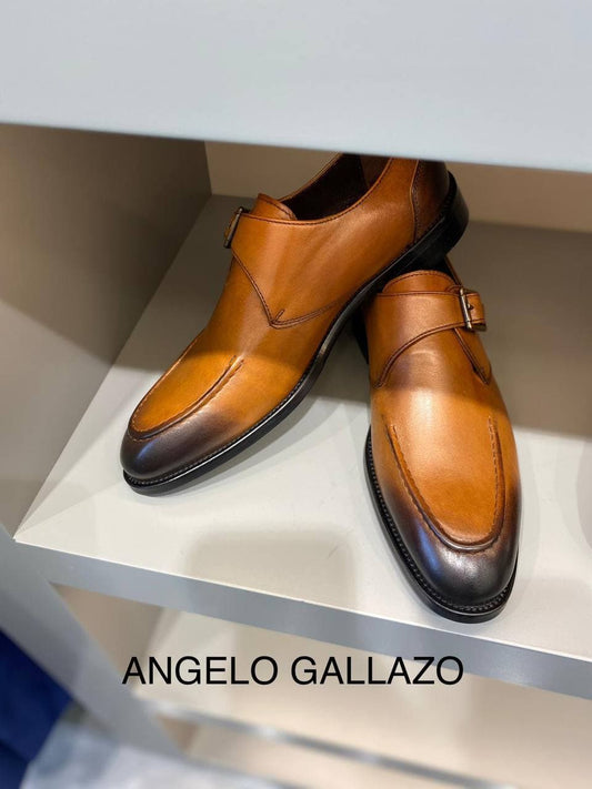 chaussures pour homme marque angelo gallazo à boucle unique couleur marron