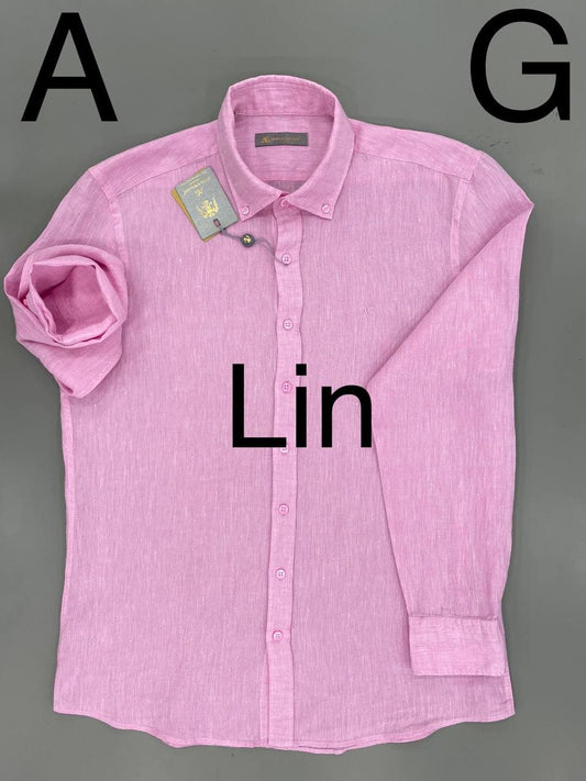 chemise manches longues en lin couleur rose